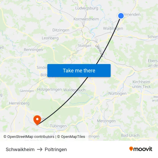 Schwaikheim to Poltringen map