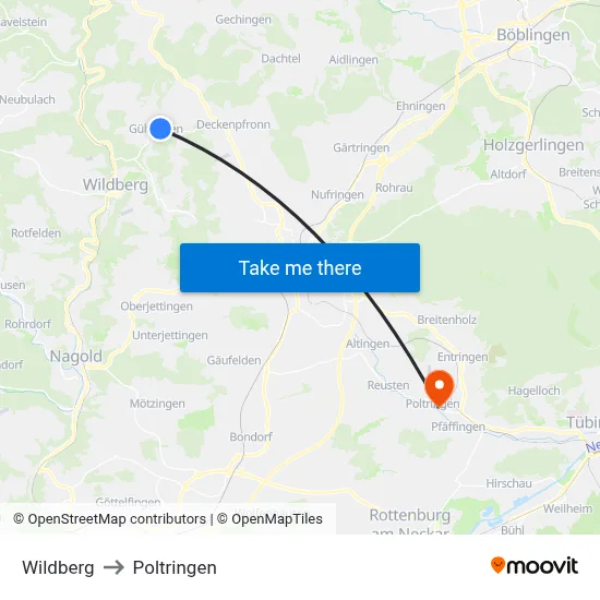 Wildberg to Poltringen map
