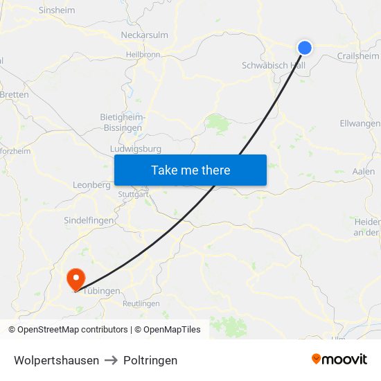 Wolpertshausen to Poltringen map