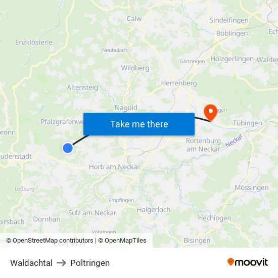 Waldachtal to Poltringen map