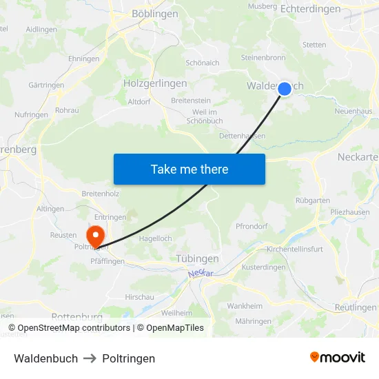 Waldenbuch to Poltringen map