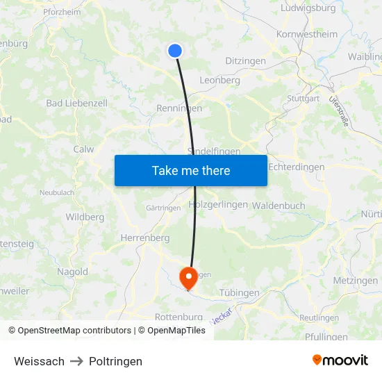 Weissach to Poltringen map
