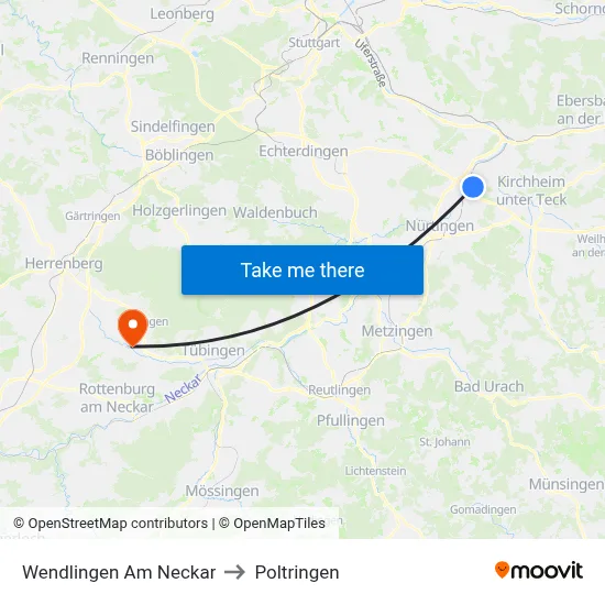 Wendlingen Am Neckar to Poltringen map