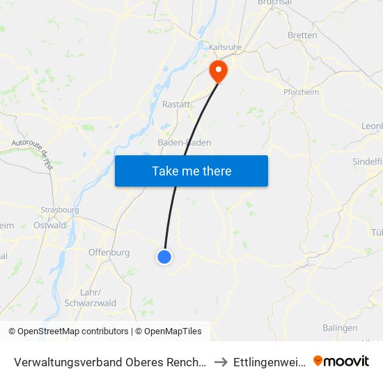 Verwaltungsverband Oberes Renchtal to Ettlingenweier map