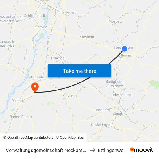 Verwaltungsgemeinschaft Neckarsulm to Ettlingenweier map