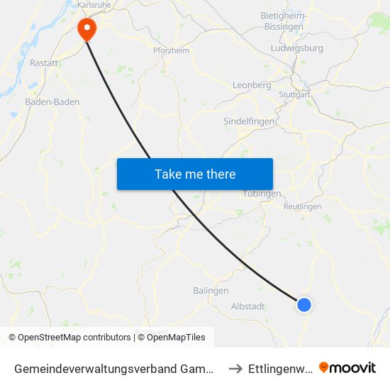 Gemeindeverwaltungsverband Gammertingen to Ettlingenweier map