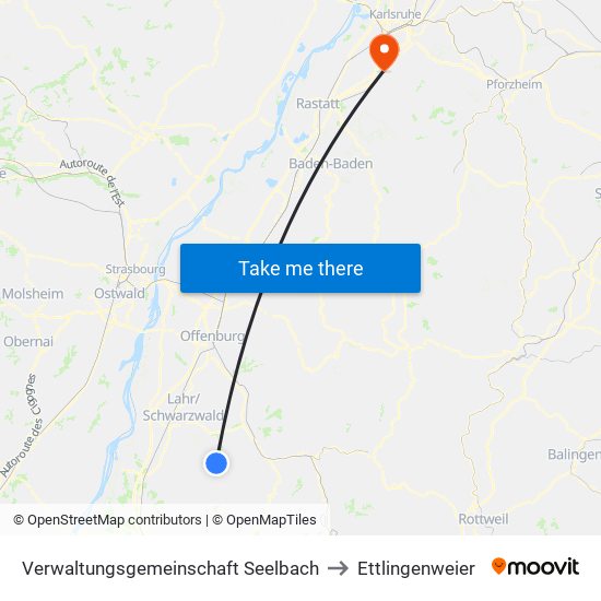 Verwaltungsgemeinschaft Seelbach to Ettlingenweier map