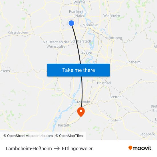 Lambsheim-Heßheim to Ettlingenweier map