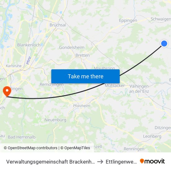 Verwaltungsgemeinschaft Brackenheim to Ettlingenweier map