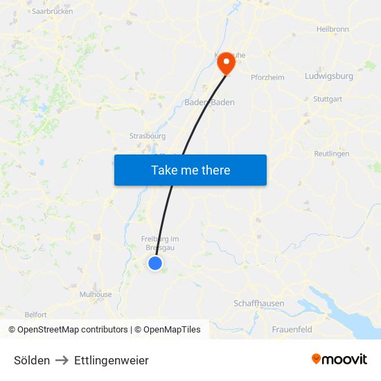 Sölden to Ettlingenweier map