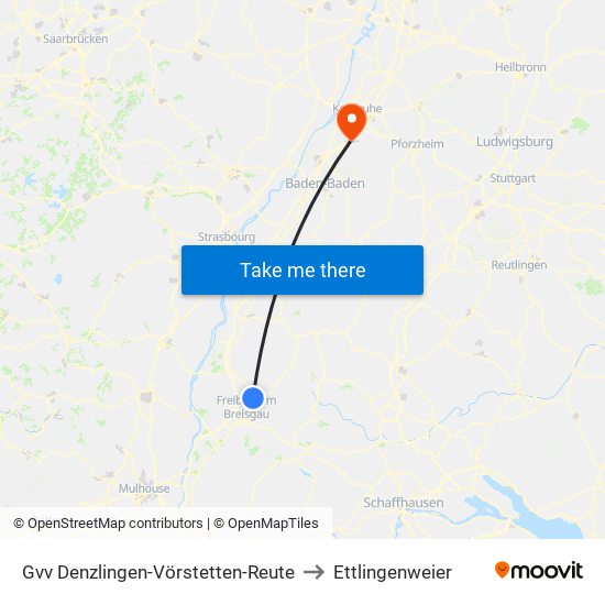 Gvv Denzlingen-Vörstetten-Reute to Ettlingenweier map