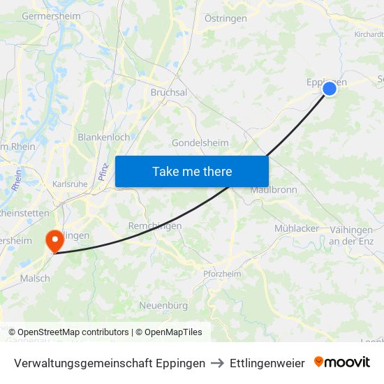 Verwaltungsgemeinschaft Eppingen to Ettlingenweier map