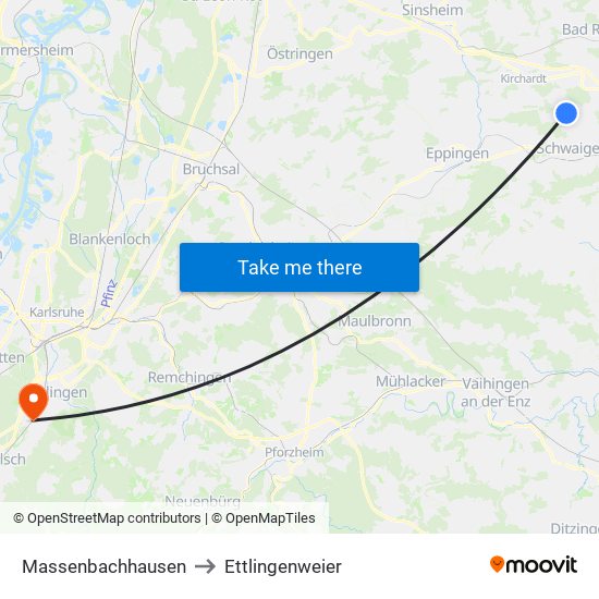 Massenbachhausen to Ettlingenweier map