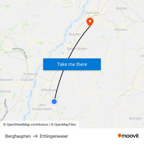 Berghaupten to Ettlingenweier map