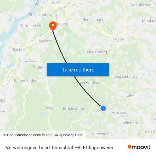 Verwaltungsverband Teinachtal to Ettlingenweier map