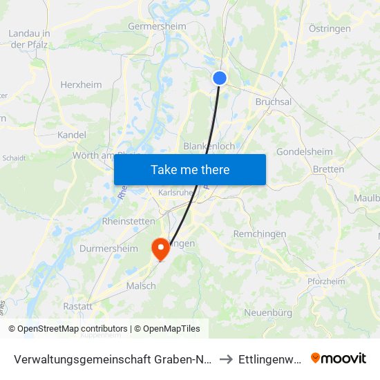 Verwaltungsgemeinschaft Graben-Neudorf to Ettlingenweier map