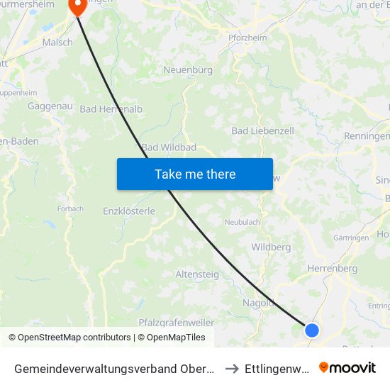Gemeindeverwaltungsverband Oberes Gäu to Ettlingenweier map
