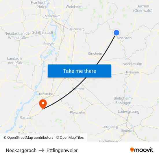 Neckargerach to Ettlingenweier map