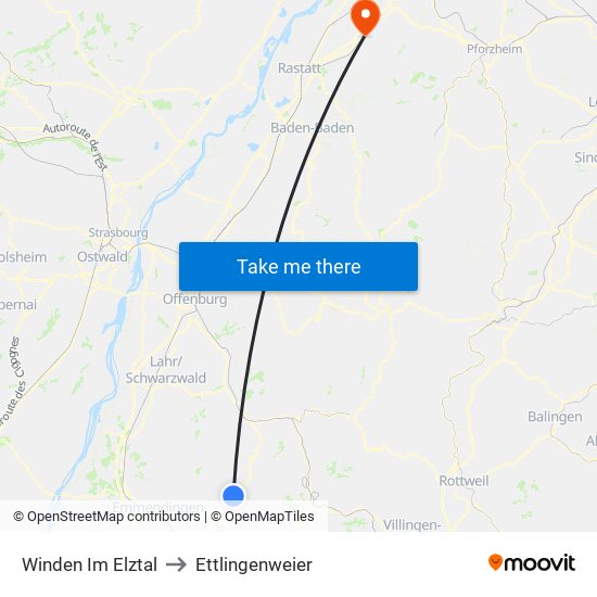 Winden Im Elztal to Ettlingenweier map