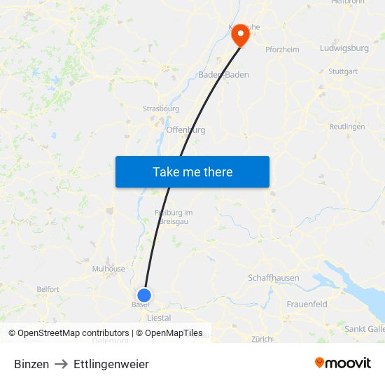 Binzen to Ettlingenweier map