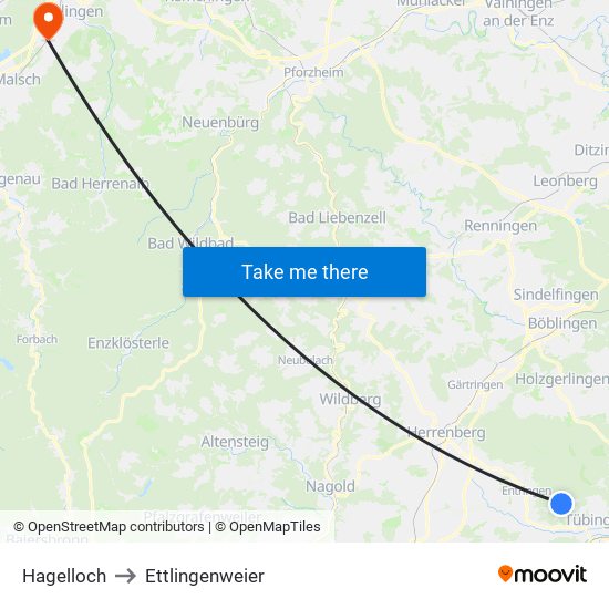 Hagelloch to Ettlingenweier map
