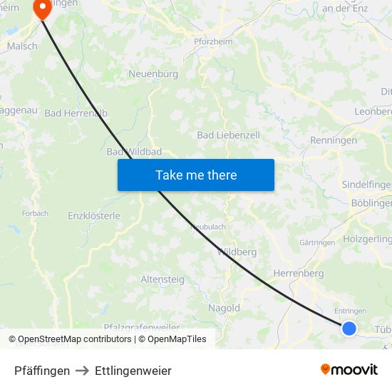 Pfäffingen to Ettlingenweier map