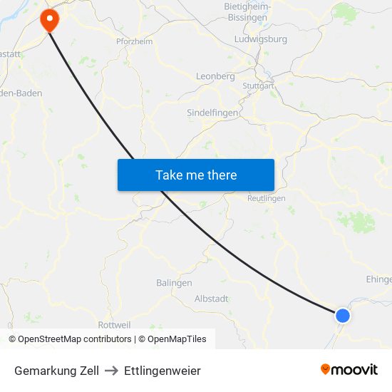 Gemarkung Zell to Ettlingenweier map
