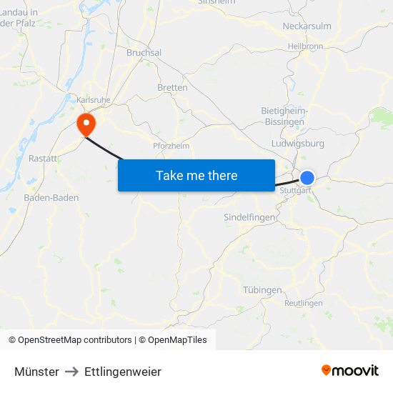Münster to Ettlingenweier map