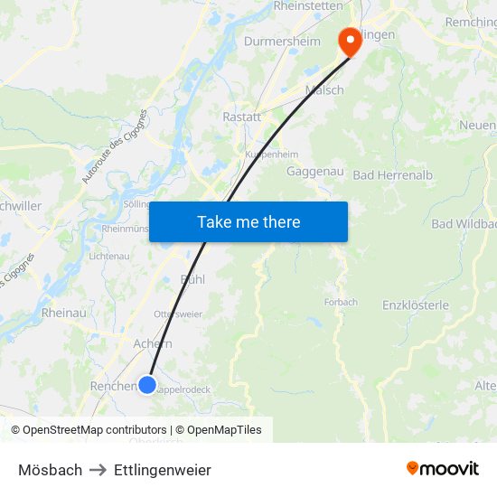 Mösbach to Ettlingenweier map