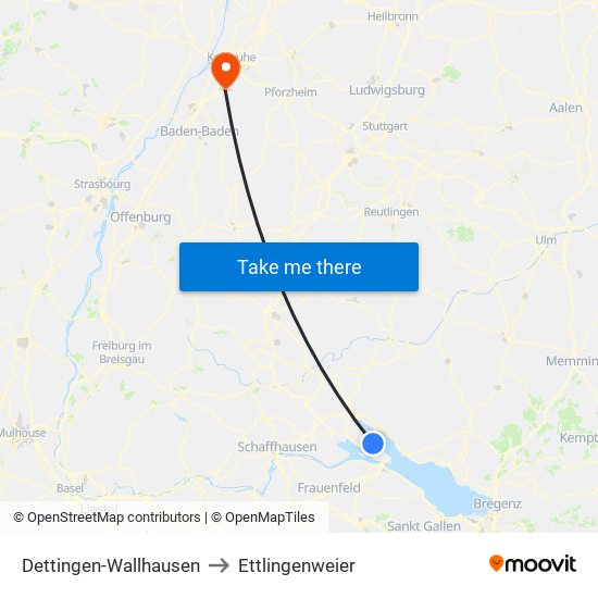 Dettingen-Wallhausen to Ettlingenweier map