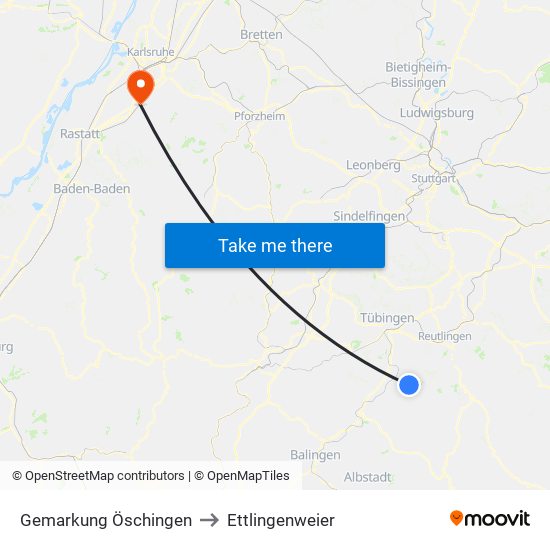 Gemarkung Öschingen to Ettlingenweier map