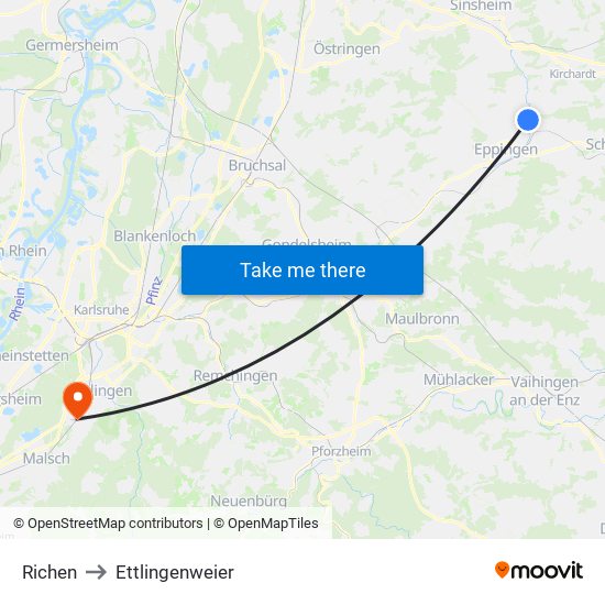 Richen to Ettlingenweier map