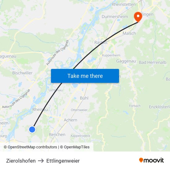 Zierolshofen to Ettlingenweier map