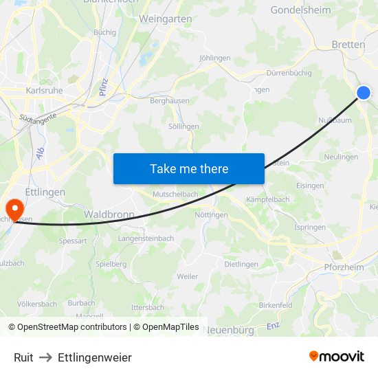 Ruit to Ettlingenweier map