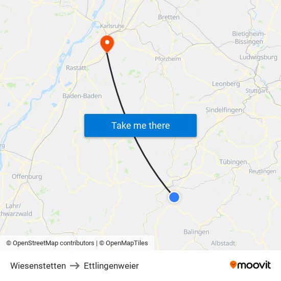 Wiesenstetten to Ettlingenweier map