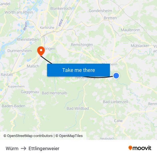 Würm to Ettlingenweier map