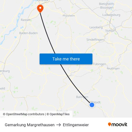 Gemarkung Margrethausen to Ettlingenweier map