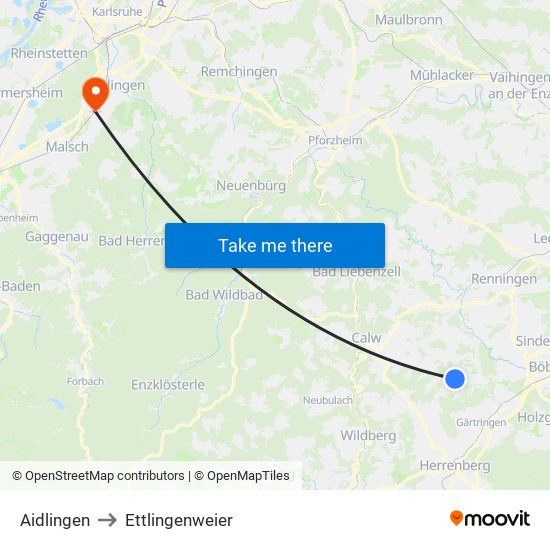 Aidlingen to Ettlingenweier map