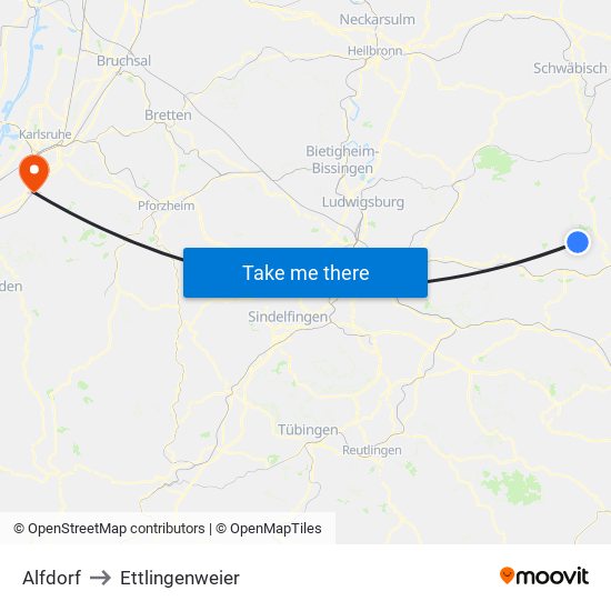 Alfdorf to Ettlingenweier map