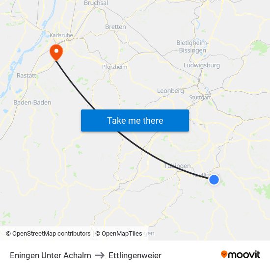 Eningen Unter Achalm to Ettlingenweier map