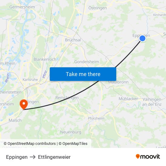 Eppingen to Ettlingenweier map