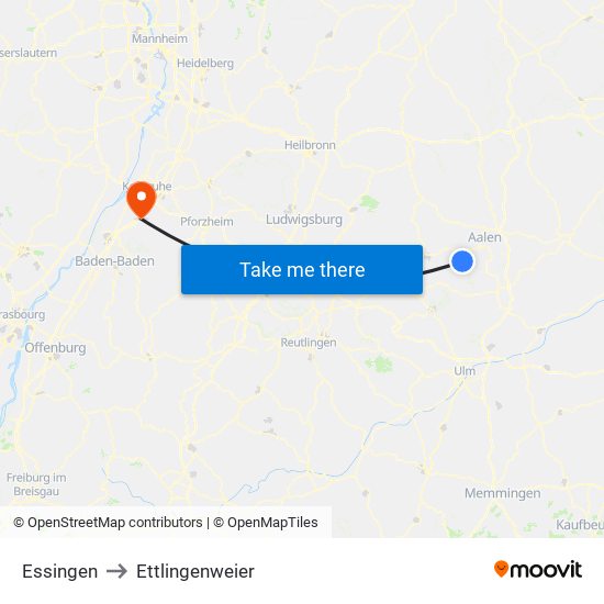 Essingen to Ettlingenweier map