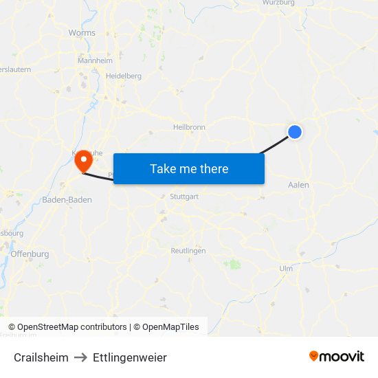 Crailsheim to Ettlingenweier map
