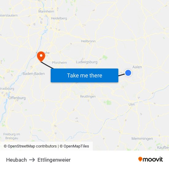 Heubach to Ettlingenweier map