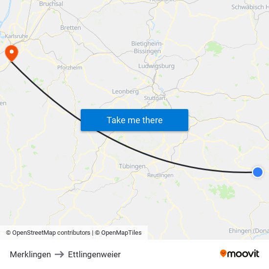 Merklingen to Ettlingenweier map