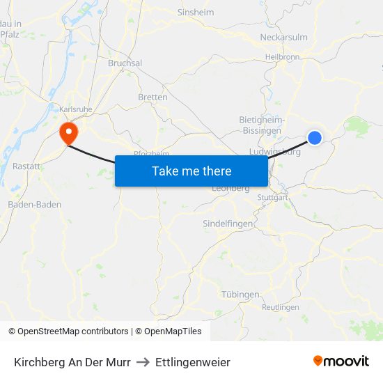 Kirchberg An Der Murr to Ettlingenweier map