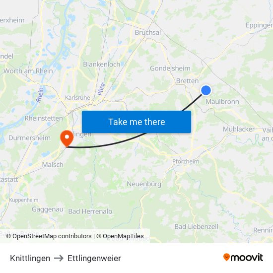 Knittlingen to Ettlingenweier map