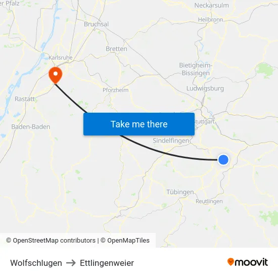Wolfschlugen to Ettlingenweier map