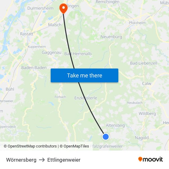 Wörnersberg to Ettlingenweier map