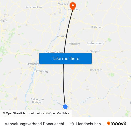 Verwaltungsverband Donaueschingen to Handschuhsheim map